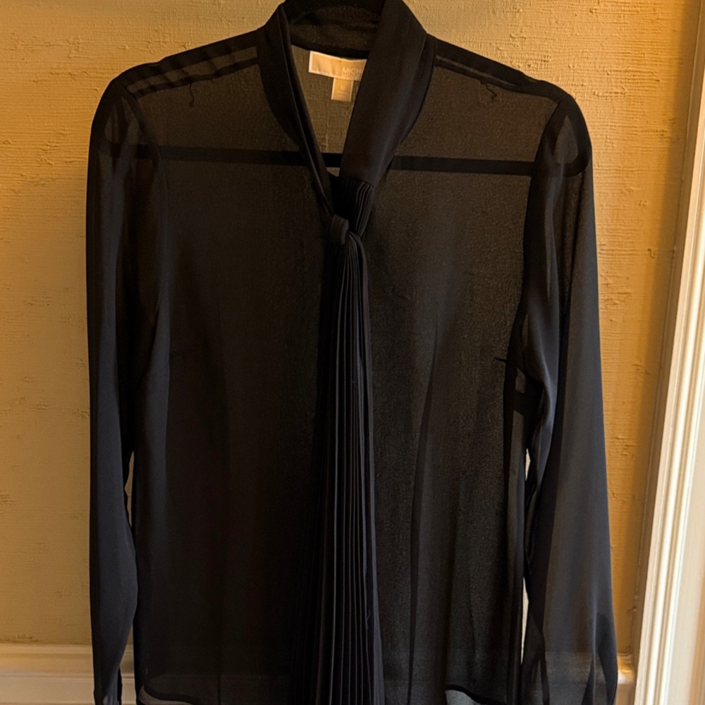 NWT Michael Kors Elegant Black Blouse with Pleated Tie